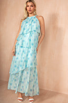 Leslie Blue Smudge Print Tiered Dress
