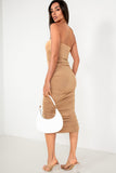 Leslie Camel Ruched Bandeau Dress