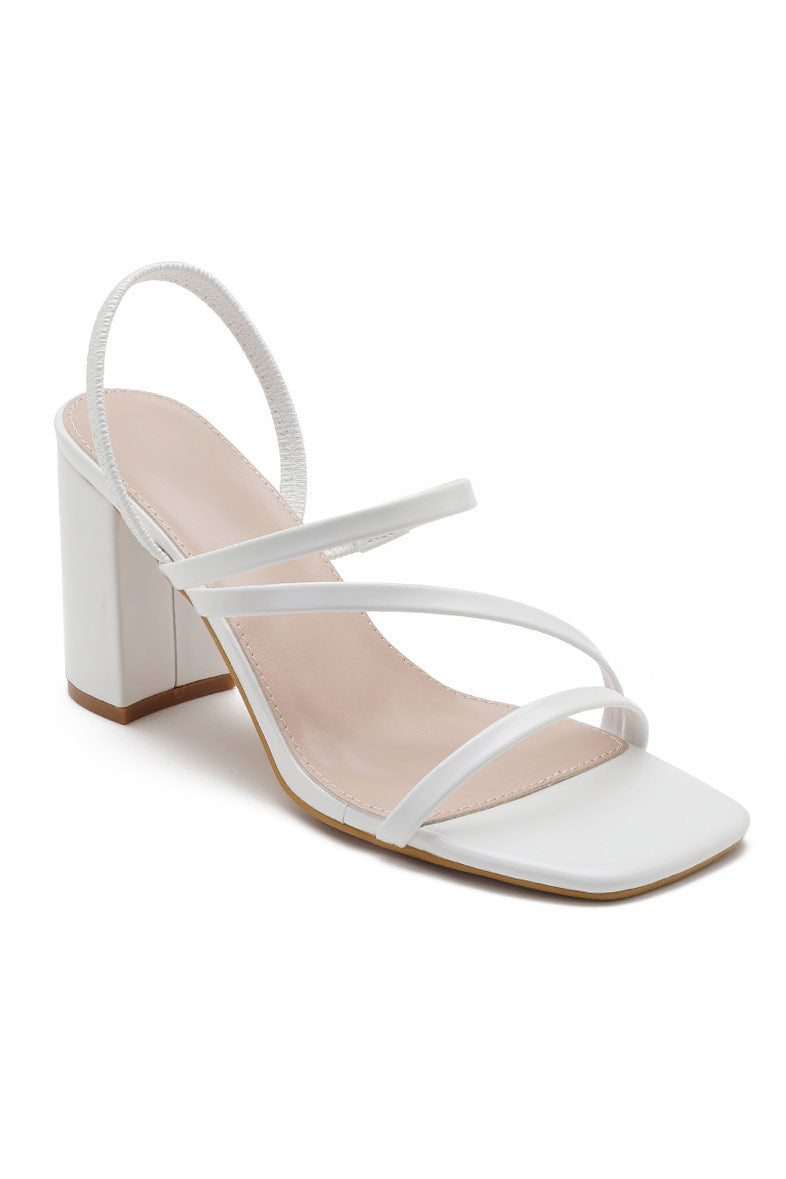 Luna White PU Slingback Block Heels