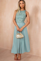 Lilah Duck Egg Embroidered Top Midi Dress