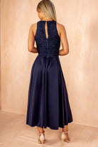 Lilah Navy Embroidered Top Midi Dress