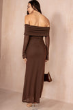 Lilia Chocolate Mesh Bardot Dress