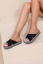 Lilibet Black Braided Flatform Sliders
