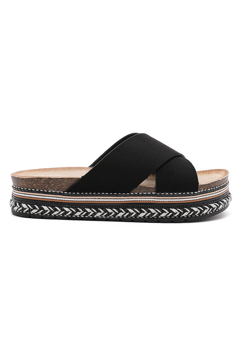Lilibet Black Braided Flatform Sliders