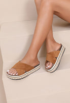 Lilibet Camel Braided Flatform Sliders