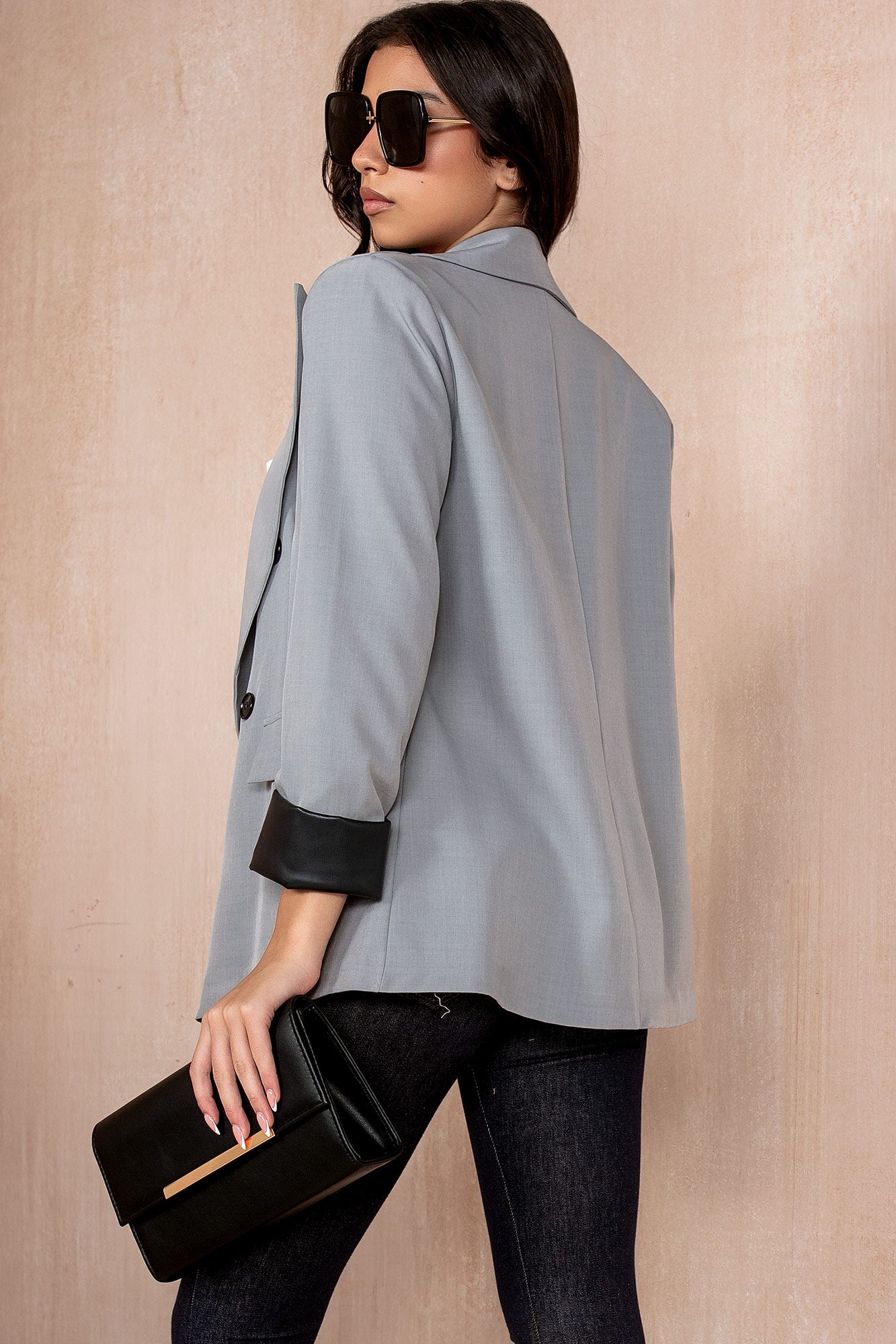 Lillie Grey Leather Cuff Blazer