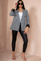 Lillie Monochrome Houndstooth Leather Cuff Blazer