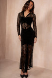 Lindsey Black Lace Contrast Dress