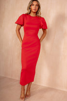 Lorelei Blood Orange Puff Sleeve Midi Dress