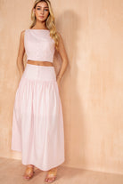 Lorena Pink Cotton Pleated Maxi Skirt