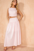 Lorena Pink Cotton Pleated Maxi Skirt