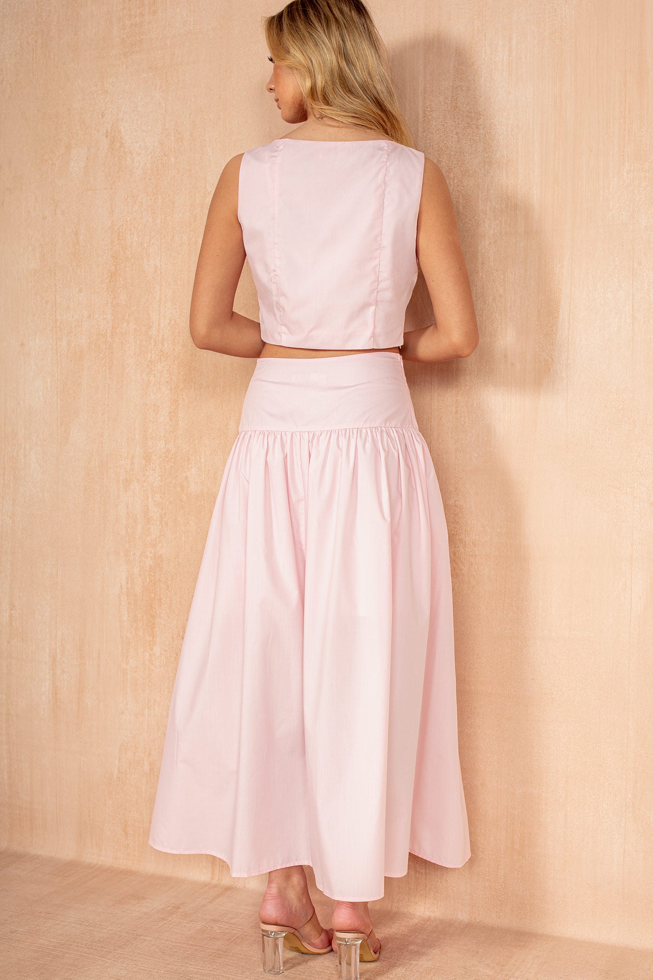 Lorena Pink Cotton Pleated Maxi Skirt