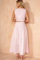 Lorena Pink Cotton Pleated Maxi Skirt