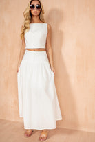 Lorena White Cotton Pleated Maxi Skirt