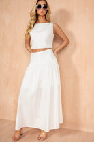 Lorena White Cotton Pleated Maxi Skirt