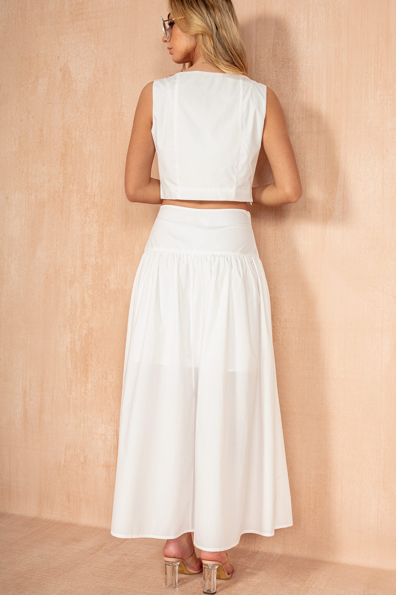Lorena White Cotton Pleated Maxi Skirt