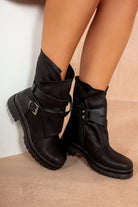 Loretta Black Leather Look Chunky Ankle Boots