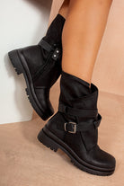 Loretta Black Leather Look Chunky Ankle Boots