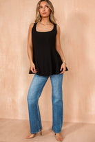 Loretta Black Sleeveless Peplum Top