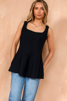 Loretta Navy Sleeveless Peplum Top