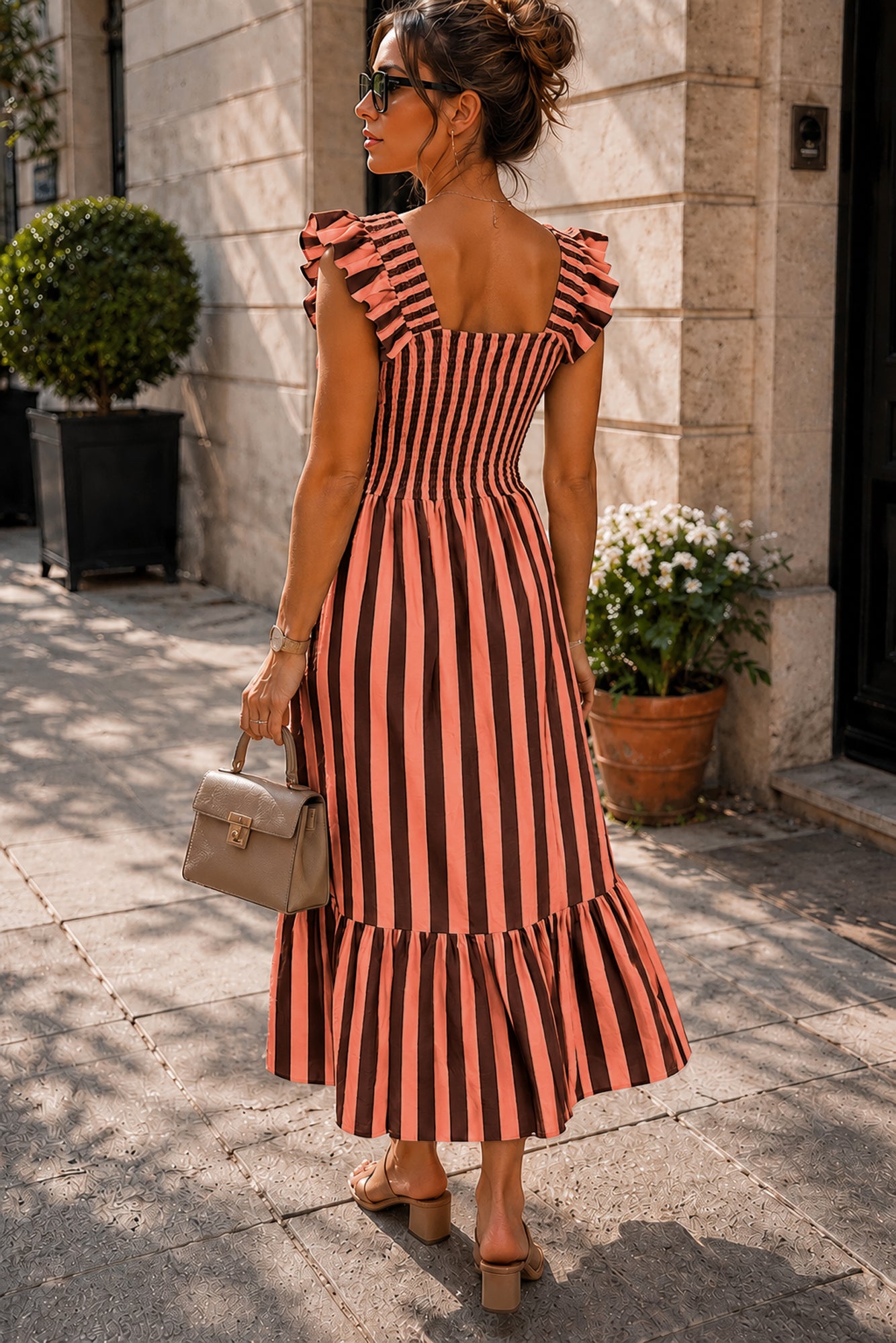 Lori Chocolate Striped Maxi Dress