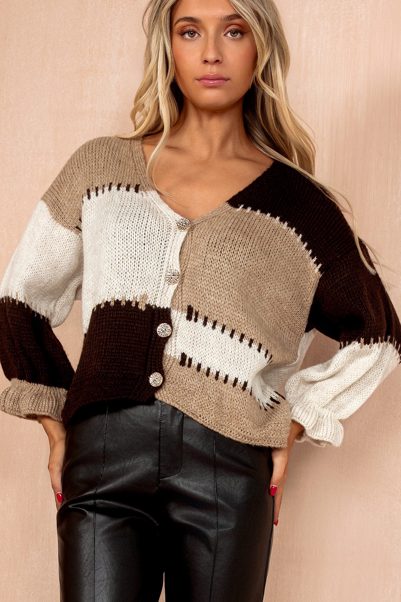 Lori Chocolate V Neck Knit Cardigan