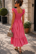 Lori Red Striped Maxi Dress