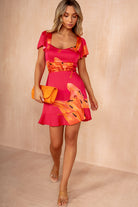 Lorna Pink and Orange Satin Floral Dress
