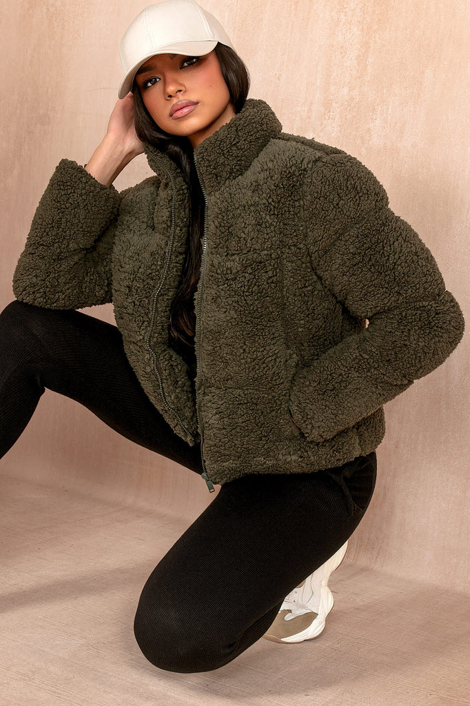 Lottie Khaki Teddy Puffer Jacket