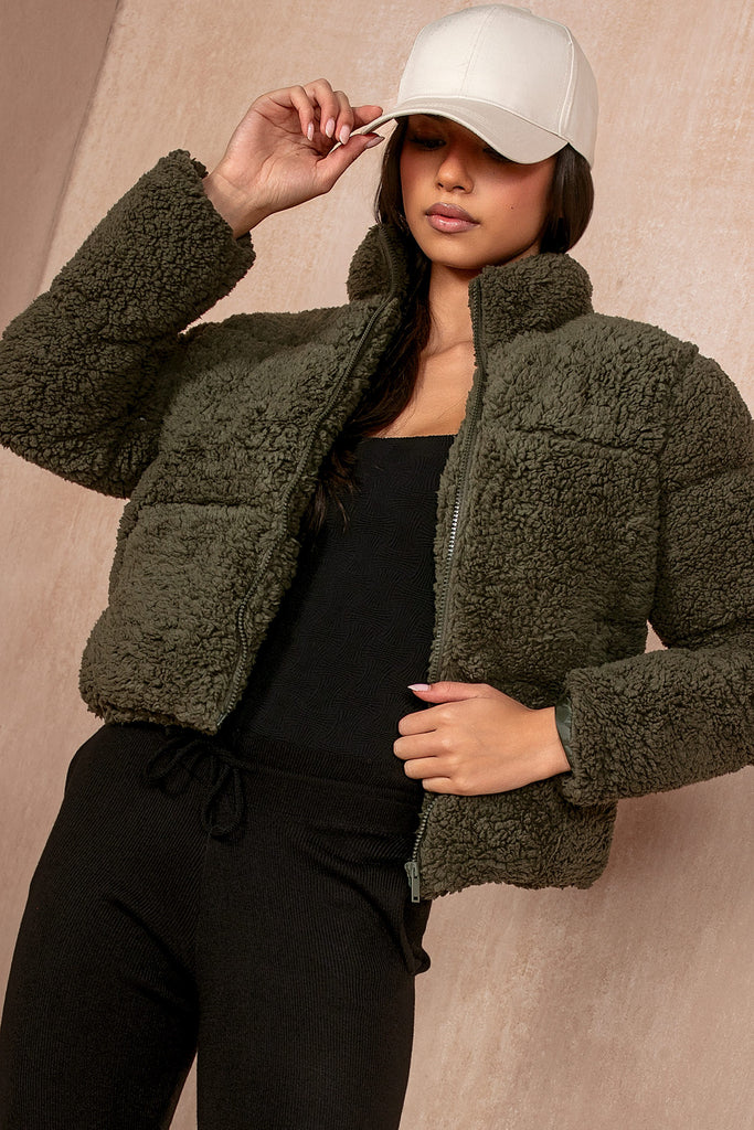 Lottie Khaki Teddy Puffer Jacket