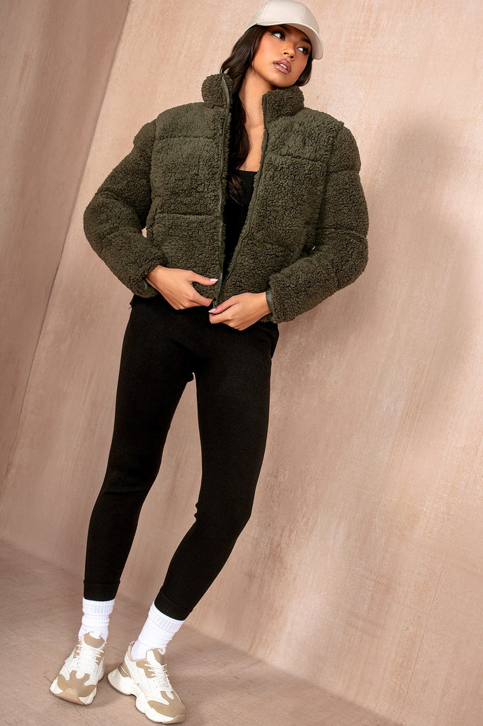 Lottie Khaki Teddy Puffer Jacket