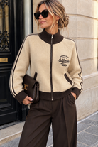 Lottie Stone & Chocolate Knit Zip Up Cardigan