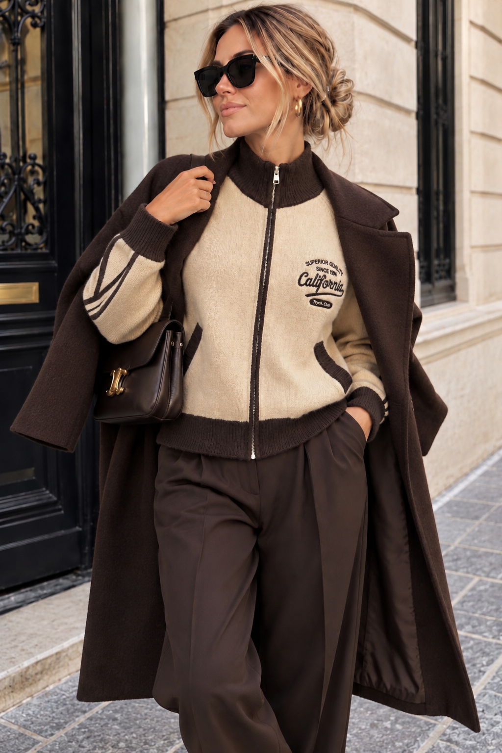 Lottie Stone & Chocolate Knit Zip Up Cardigan