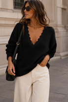 Louisa Black Knit V Neck Jumper