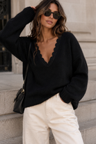 Louisa Black Knit V Neck Jumper