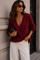 Louisa Wine Knit V Neck Jumper