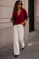 Louisa Wine Knit V Neck Jumper