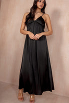 Louise Black Satin Midi Dress
