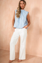 Luella Blue Cotton High Neck Top