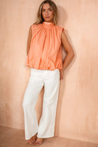 Luella Orange Cotton High Neck Top