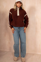 Lulu Chocolate Contrast Binding Zip Fleece
