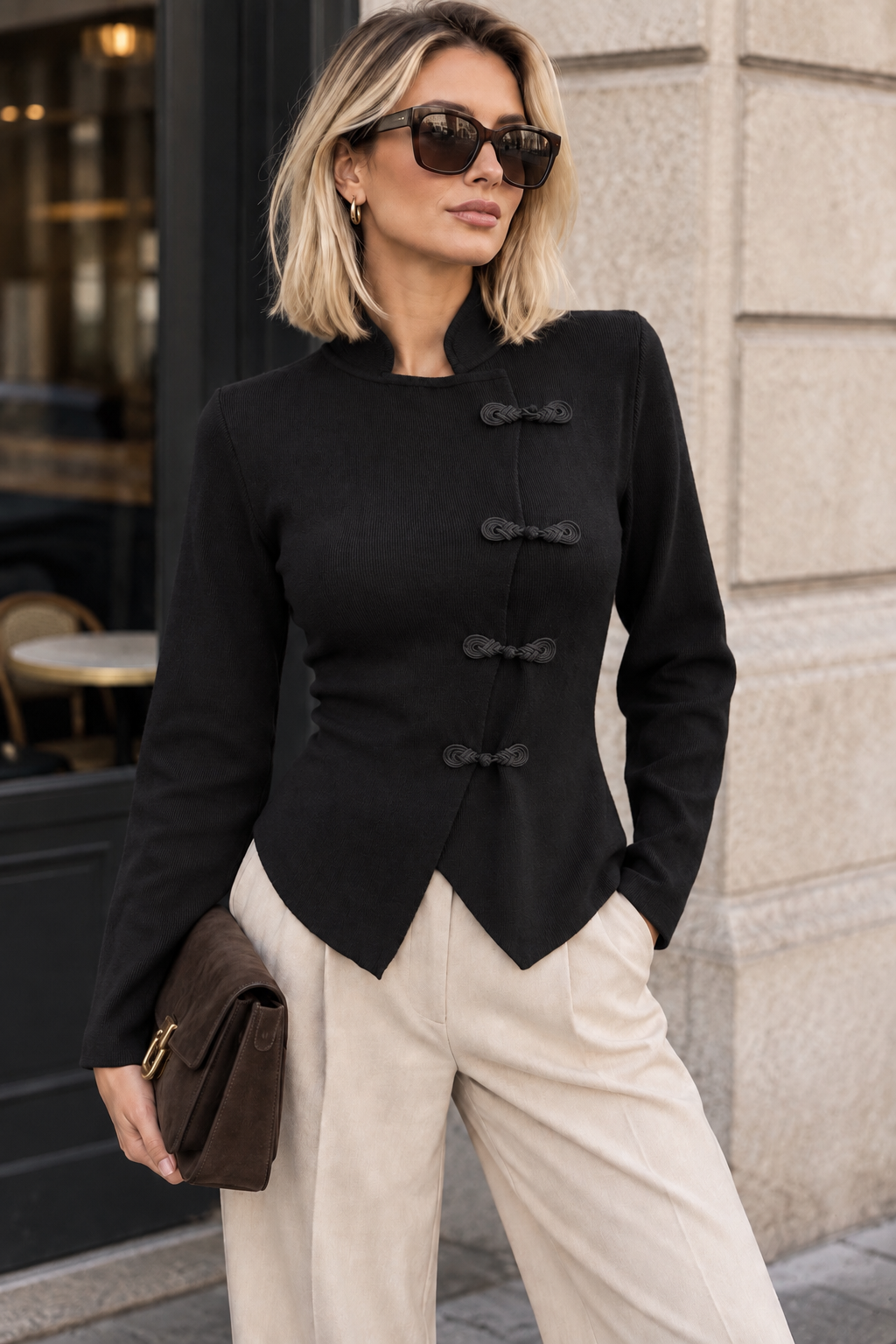 Luzia Black Fine Knit Toggle Top
