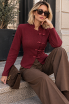 Luzia Burgundy Fine Knit Toggle Top
