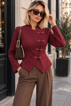 Luzia Burgundy Fine Knit Toggle Top