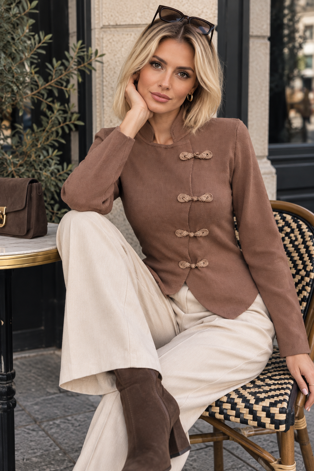 Luzia Chocolate Fine Knit Toggle Top