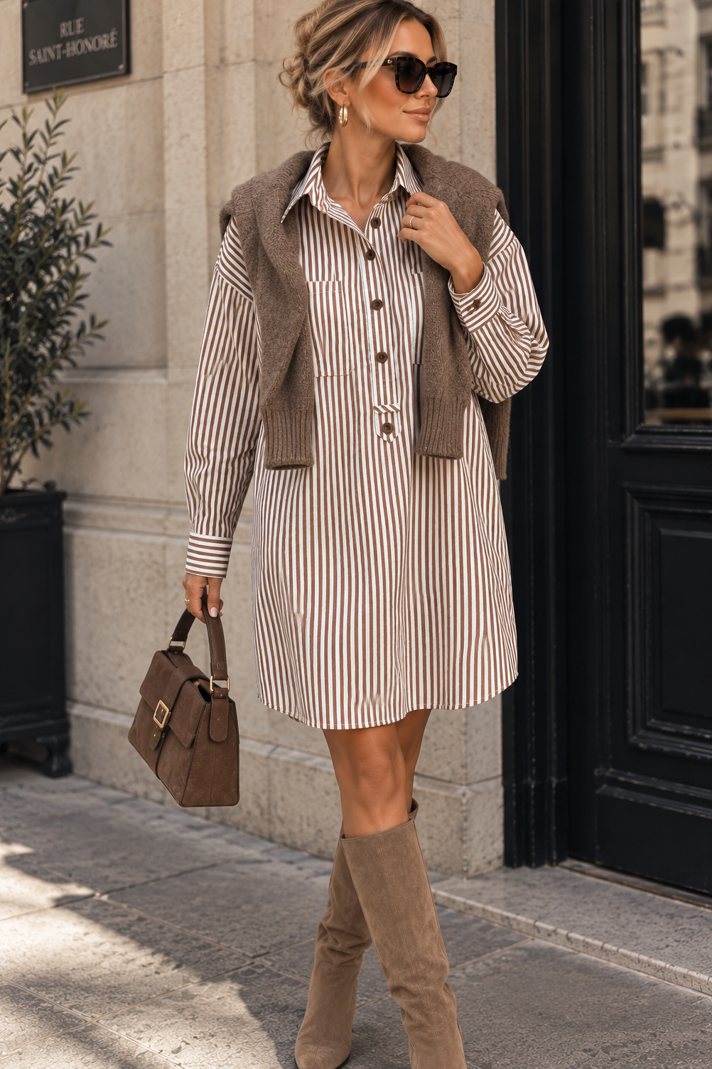 Lyanna Caramel Striped Shirt Dress