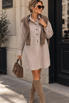 Lyanna Caramel Striped Shirt Dress