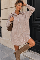 Lyanna Caramel Striped Shirt Dress
