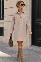 Lyanna Caramel Striped Shirt Dress
