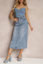 Lyla Blue Denim Button Front Skirt